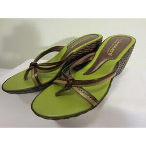 Giannetti Tan Brown & Lime Green Italy Wedge Platform Slides Sandals US 7 EU 38